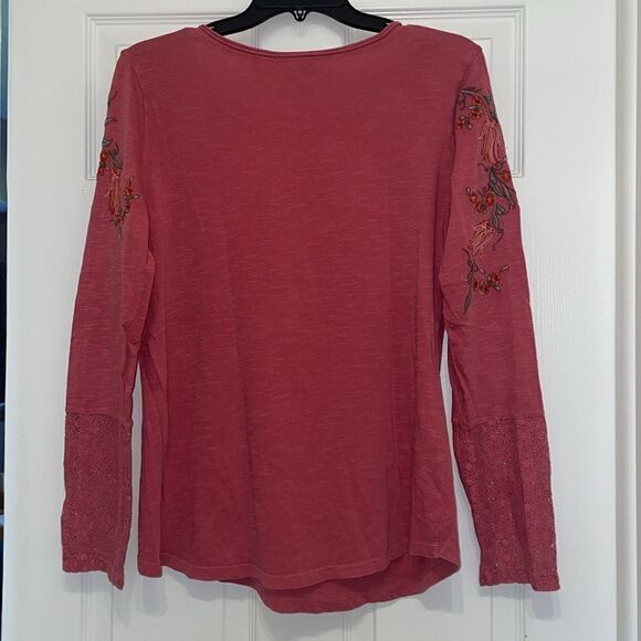 Sundance Mauve Long Sleeved Floral Embroidered and Lace Top - Picture 6 of 6